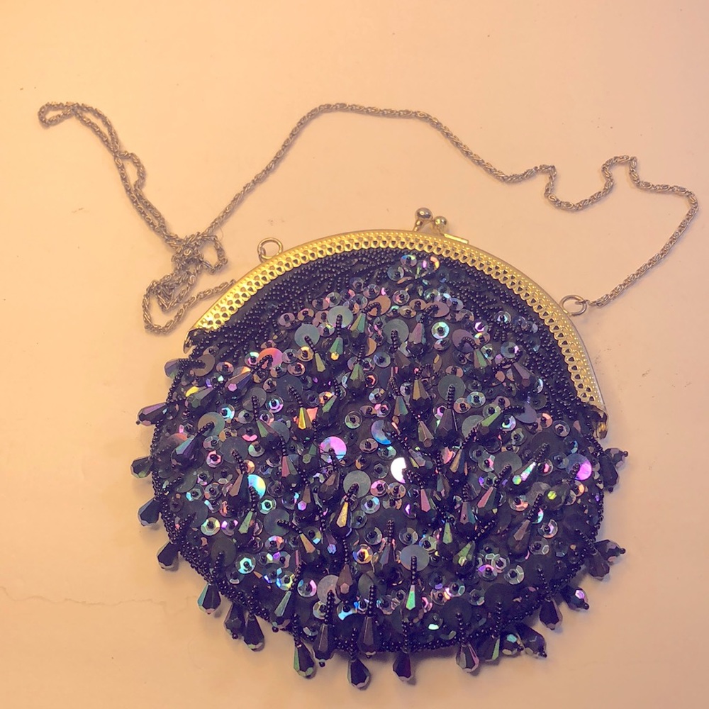 Multi Colored Black Clutch Purse with strap
